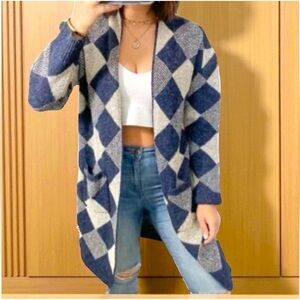 Elegant Blue and Gray Women's Cardigan